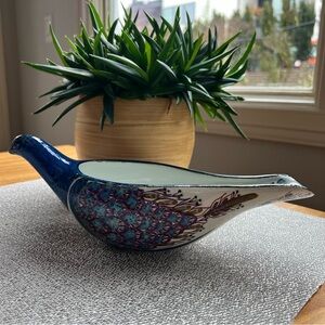 Blue and White Ceramic Bird Dish